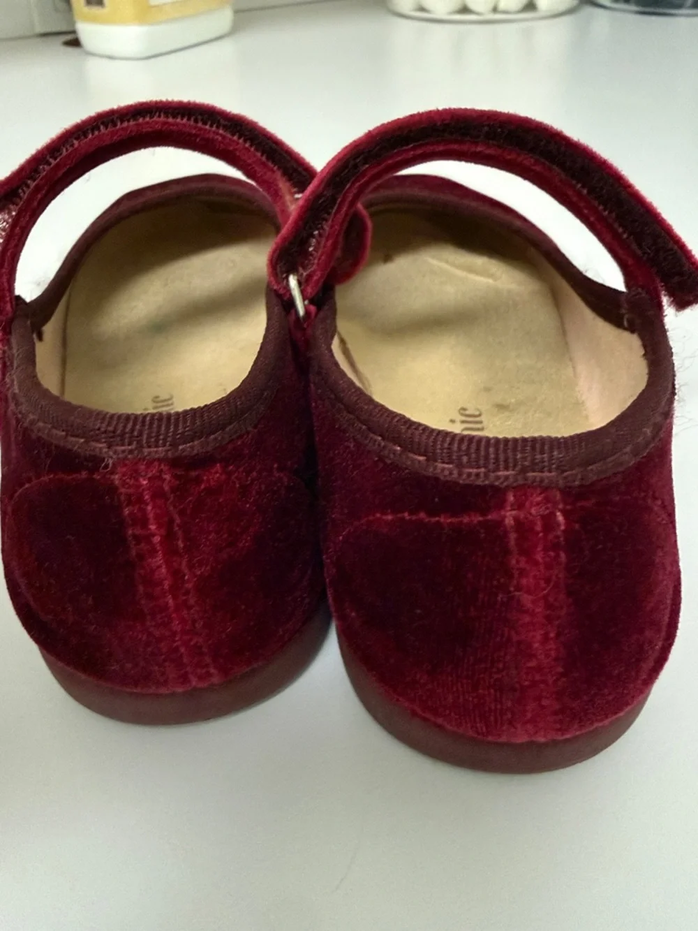 Girls Velvet Mary Jane Shoes in Wine Red